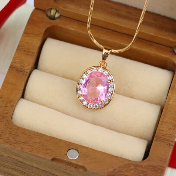 "Oval Pink Pendant with Crystal Accents in Rose Gold-Plated Setting, XPPT1620 - Picture 5 of 13